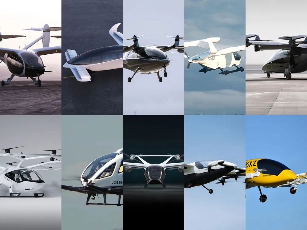 A Collage of Ten eVTOL Aircrafts