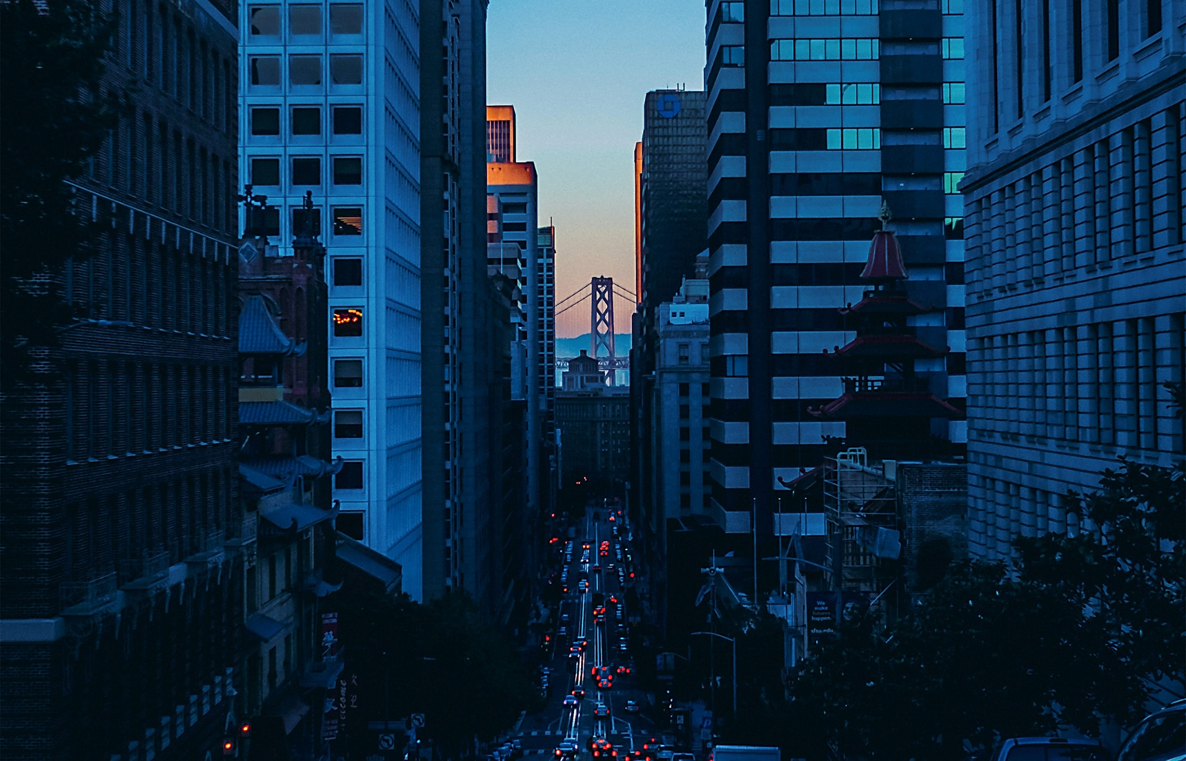 An Evening View of a Street in California, USA.
